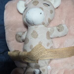 Chickpea Giraffe Lovey Pink Plush Baby Blanket Set NEW 30"x36"